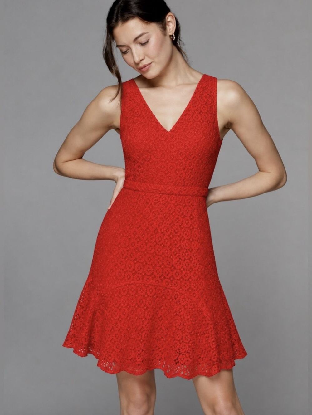 Anthropologie San & Soni Red Lace Crochet Dress Women’s 10 Boho Colorful Preppy